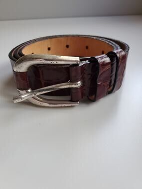 Vintage 90s Garuglieri Italian Brown Genuine Crocodile Leather Belt Size M